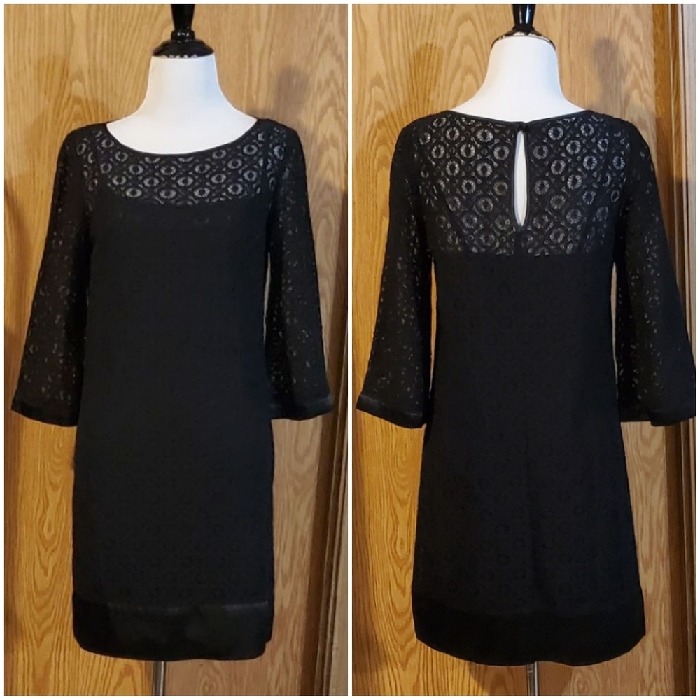 Laundry by Shelli Segal black lace shift dress with 3/4 sleeves size 2